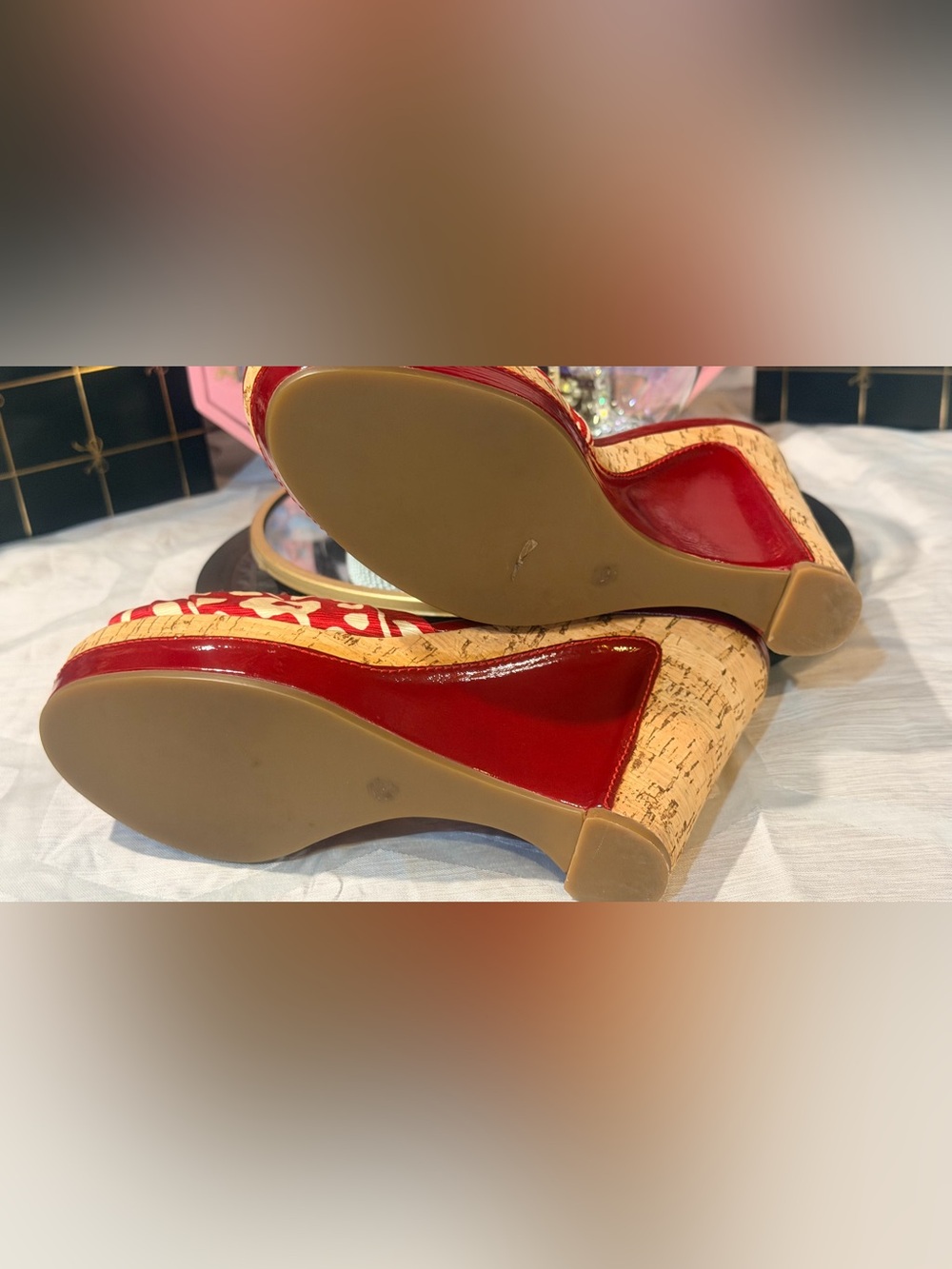 EUC🌺❤️Marc Jacobs 
Red and Cream Cork Platform Slide Mules. - Picture 7 of 9
